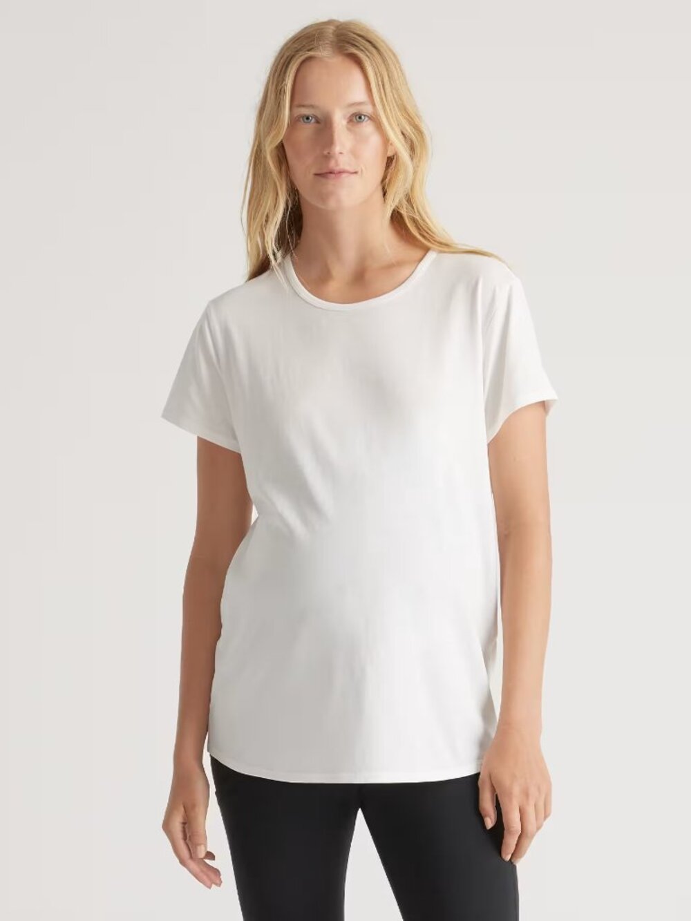 Quince White Cotton Modal Maternity Crew Neck Tee • size large